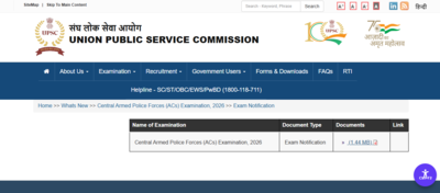 upsc capf 2026 notification released