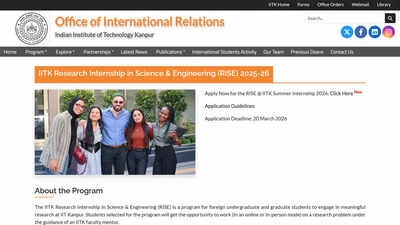 iitk invites foreign students to apply for rise 2026 research internship programme