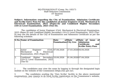 ssc releases je chsl tier 2 exam city slip and admit card 2026 dates
