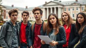 students discussing campus issues