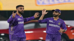 chennai kolkata knight riders varun chakravarthy celebrates with captain ajink