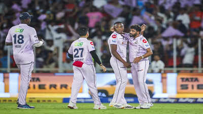 ahmedabad may 12 ani gujarat titans39 kagiso rabada and teammates celebrate t