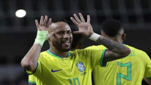 brazil39s neymar celebrates scoring his side39s 5th goal against bolivia during a