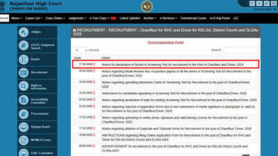 rajasthan high court releases driver result 2026
