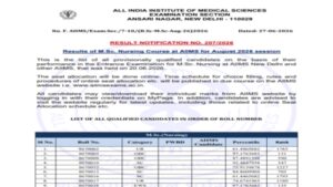 aiims msc nursing result 2026
