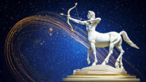 firefly a stylized sculpture of sagittarius crafted from glowing white marble with veins of gold an 1