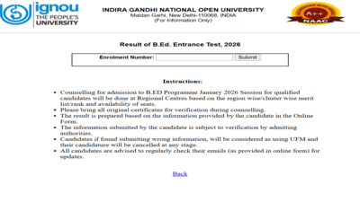 ignou bed entrance test result 2026 released