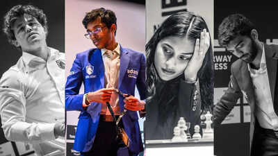 magnus carlsen r praggnanandhaa divya deshmukh and d gukesh photo by michal walusza for norway chess