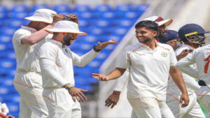 nagpur vidarbha39s harsh dubey with teammates celebrates after taking the wicket