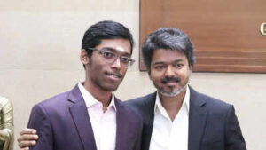 tamil nadu cm vijay with norway chess champion r praggnanandhaa screengrab