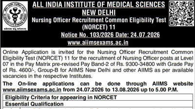 aiims opens norcet 11 nursing officer recruitment 2026 applications with september examination schedule