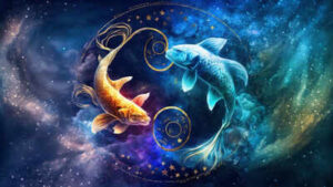 fish zodiac sign space background generative ai 1