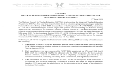 ncte issues advisory for itep admissions 2026 27