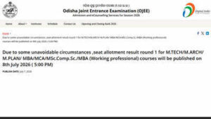 ojee 2026 round 1 seat allotment for pg courses scheduled for release at 5 pm today