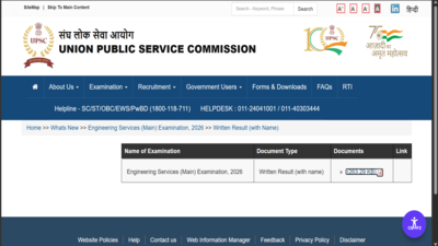 upsc engineering services main result 2026