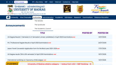madras university result declared