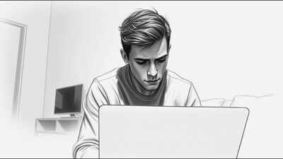 melancholy young man at laptop