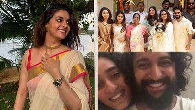 keerthy suresh celebrates onam with husband antony thattil family and friends shares sweet moment with nani on video call