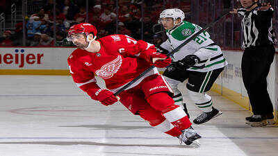 nhl dylan larkin 71 of the detroit red wings follows the play in front of jason robertson 21 of the dallas stars during the second period at little caesars arena on december 23 2025 in detroit michigan