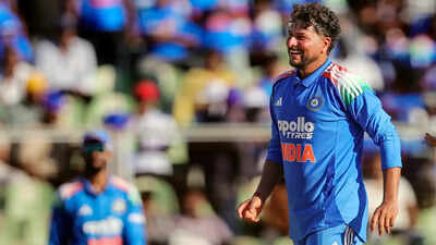 thiruvananthapuram sep 27 ani indias kuldeep yadav celebrates the wicket of
